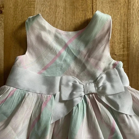 Janie and Jack Baby Pastel Green Pink White Silk Dress - Picture 2 of 6